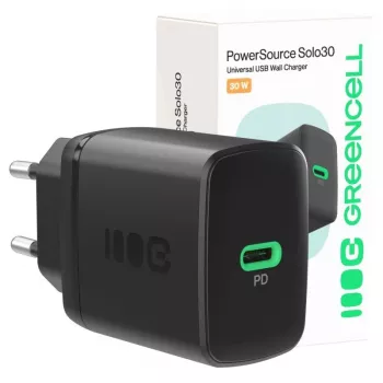 Virtalähde Green Cell PowerSource Solo30 30W musta — USB-C yksiporttinen laturi