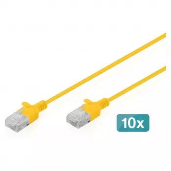 Verkkokaapeli DIGITUS CAT6 U-UTP ohut, 3 m, keltainen — 10 kpl:n pakkaus