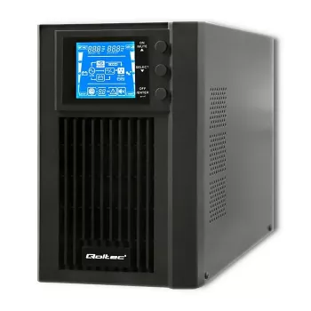Qoltec 53042 UPS (keskeytymätön virransyöttö) kaksoismuunnos (online) 1 kVA 800 W 2 AC-lähtöä