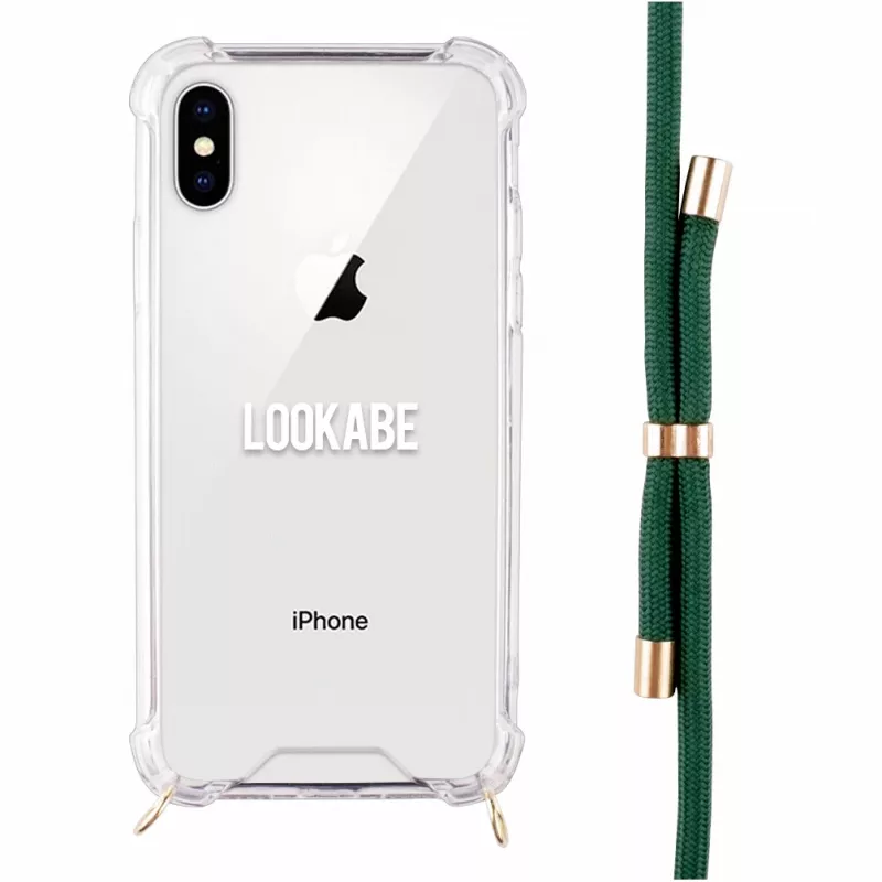 Puhelimen kaulaketjukotelo Lookabe iPhone X / Xs — kulta vihreällä nauhalla