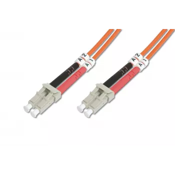 DIGITUS kuitu-patchkaapeli LC/LC 50/125µm 3m multimode duplex halogeeniton 1Gbit asti mittauspöytäkirjalla oranssi OM2 (DK-2533-03)