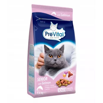 Kuivaruoka kissoille PREVITAL Senior Salmon 1,4 kg — senior-koostumus, proteiini 31 %, rasva 9 %
