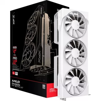 Näytönohjain XFX Radeon RX 9070 XT — 16 GB GDDR6, 256-bit, PCIe x16, 2400 MHz, 3 tuuletinta valkoinen, 325×65 mm