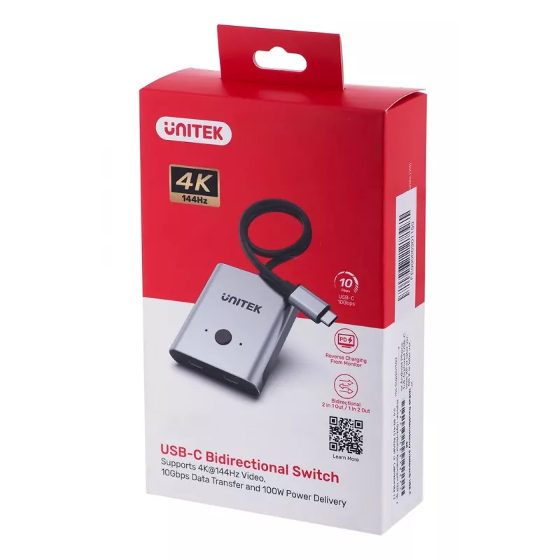 Unitek D1078A kaksisuuntainen USB-C 4K -kytkin, 2 tuloa ja 1 lähtö