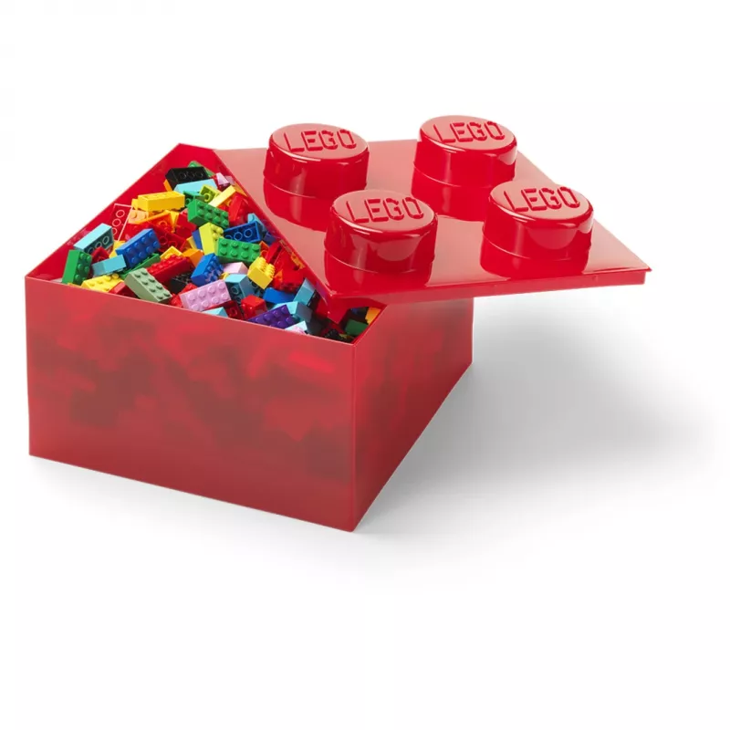 LEGO Storage Brick 4 säilytyslaatikko kannella, läpikuultava punainen