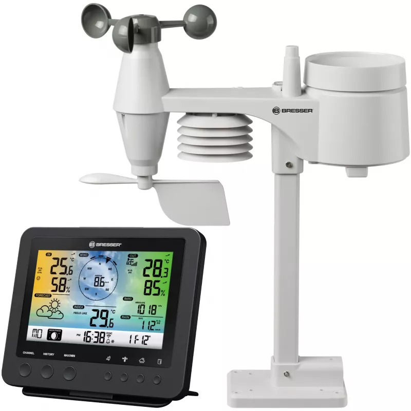 Bresser 7002580 Weather Center 5-in-1 Wi-Fi digitaalinen sääasema ammattilaisanturilla, 5,7″ näyttö, verkkovirta, musta