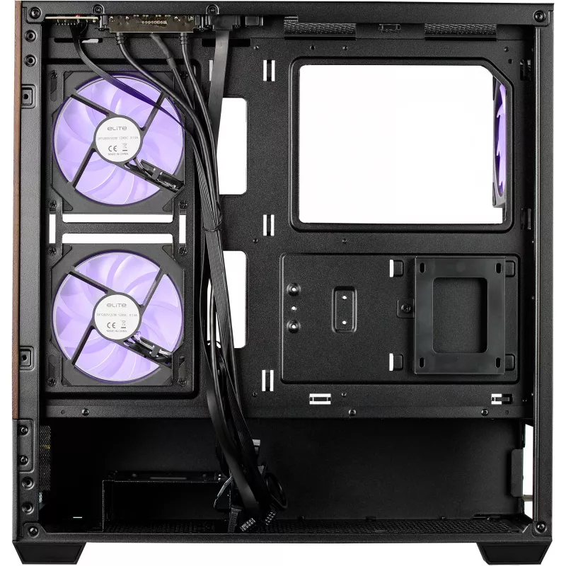 Cooler Master Elite 690 PC-kotelo, Midi-Tower, ATX, Tempered Glass - 4x ARGB-tuuletin, puu, musta