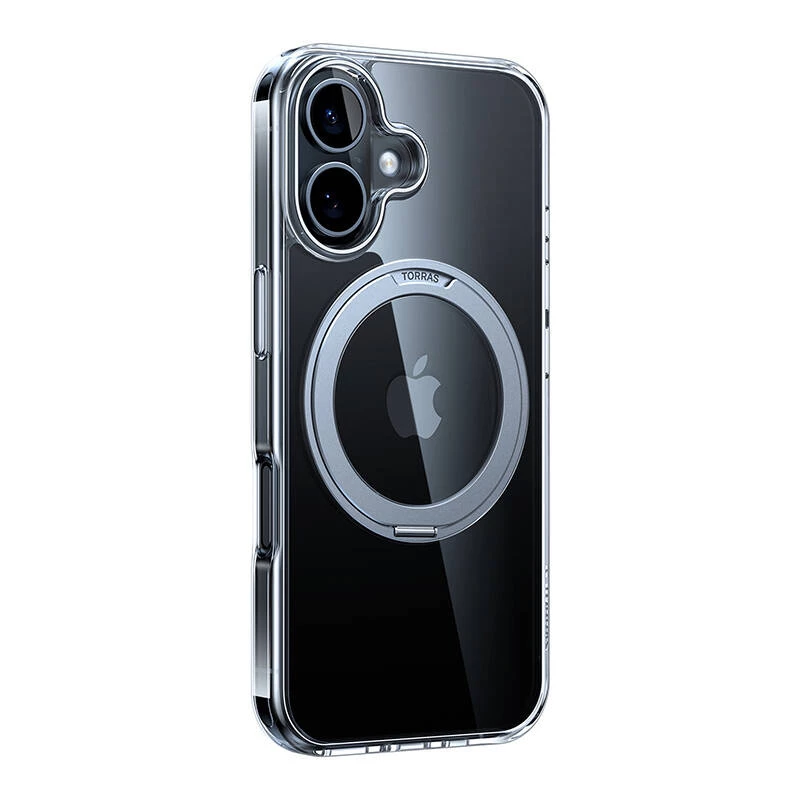Suojakotelo Torras Ostand Pro iPhone 16 Plusille, läpinäkyvä ohut istuvuus, TPU/PC