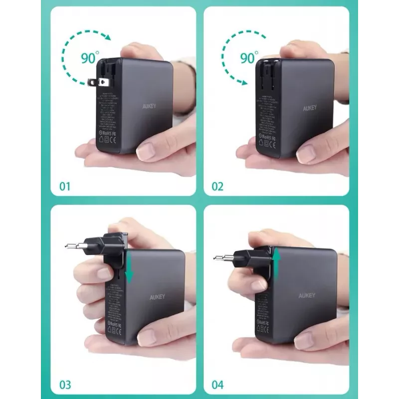 Seinäverkkovirtalaturi Aukey PA-B7O, 3×USB, GaN-teknologia