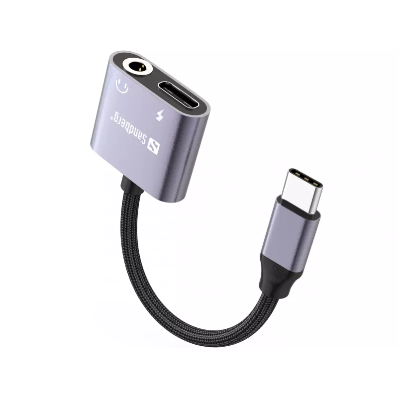 USB-C-audiosovitin SANDBERG PD65W 136-67 USB-C PD -läpiviennillä