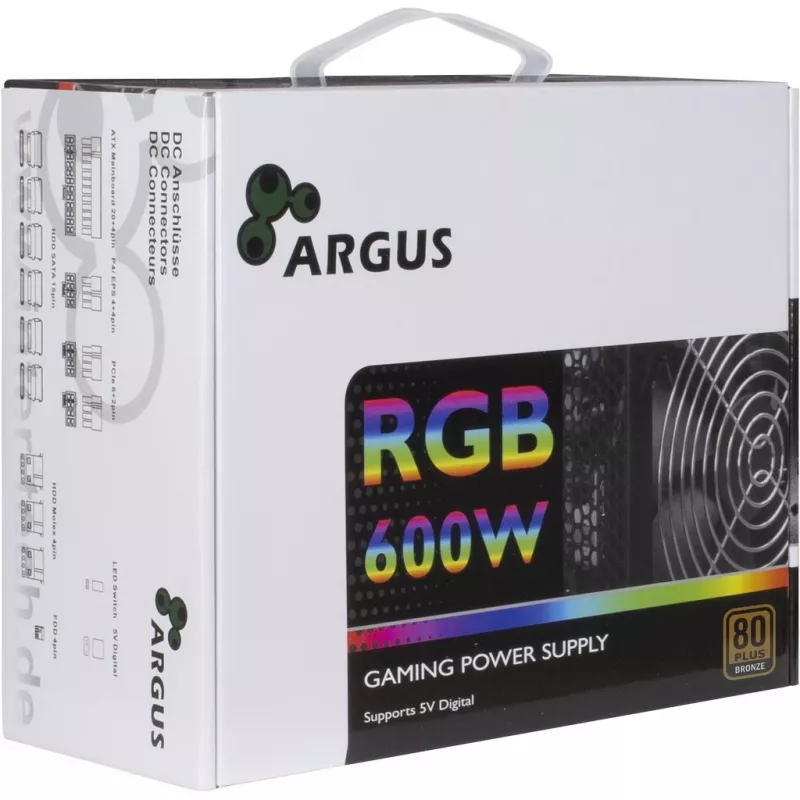 Inter-Tech Argus RGB-600W II virtalähde 20+4 Pin ATX ATX musta