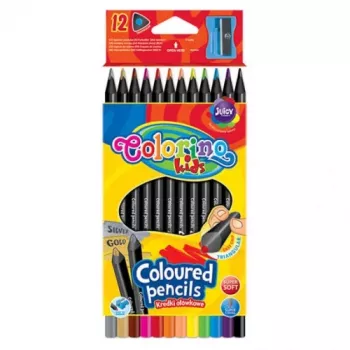 Colorino Kids kolmikulmaiset värikynät 12 väriä (teroitin mukana) musta puu
