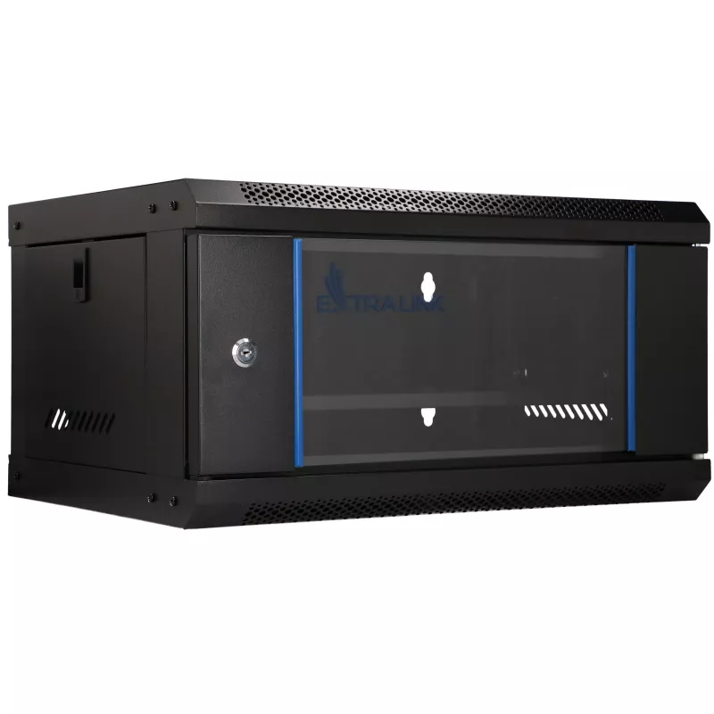 EXTRALINK LITE 4U 530X400 seinäasennettava räkkikaappi musta hyllyllä