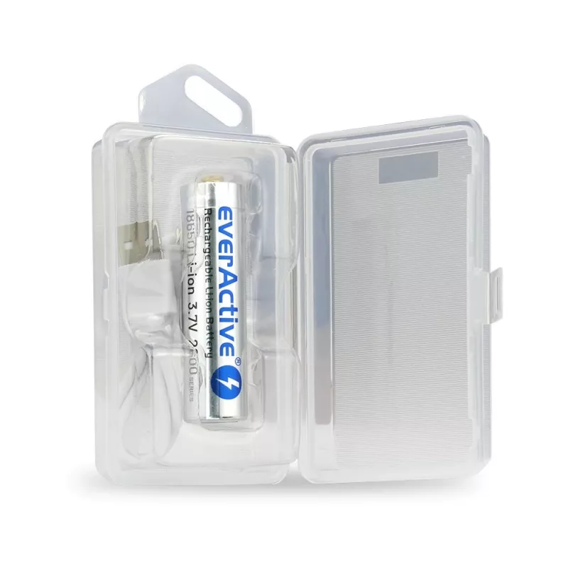 Akku everActive 18650 3.7V Li-ion 2600mAh micro USB suojauksella BOX