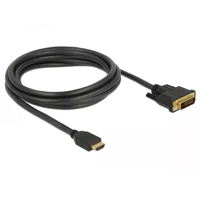 DeLOCK - videokaapeli - HDMI / DVI - DVI-D (M) - HDMI (M) - 2,0 m - kolmoiseristys - musta - peukaloruuvit (85654)