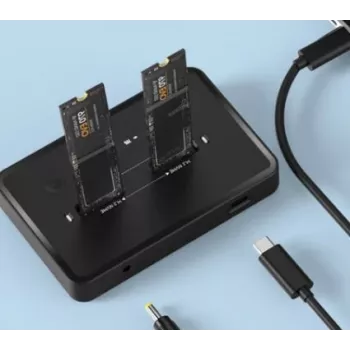 GEMBIRD pöytämallinen kaksoisasema USB Type-C M.2 NVMe ja SATA SSD telakka DD2-U3M2, tukee M.2 2242, 20 Gbit/s, RTL9210B