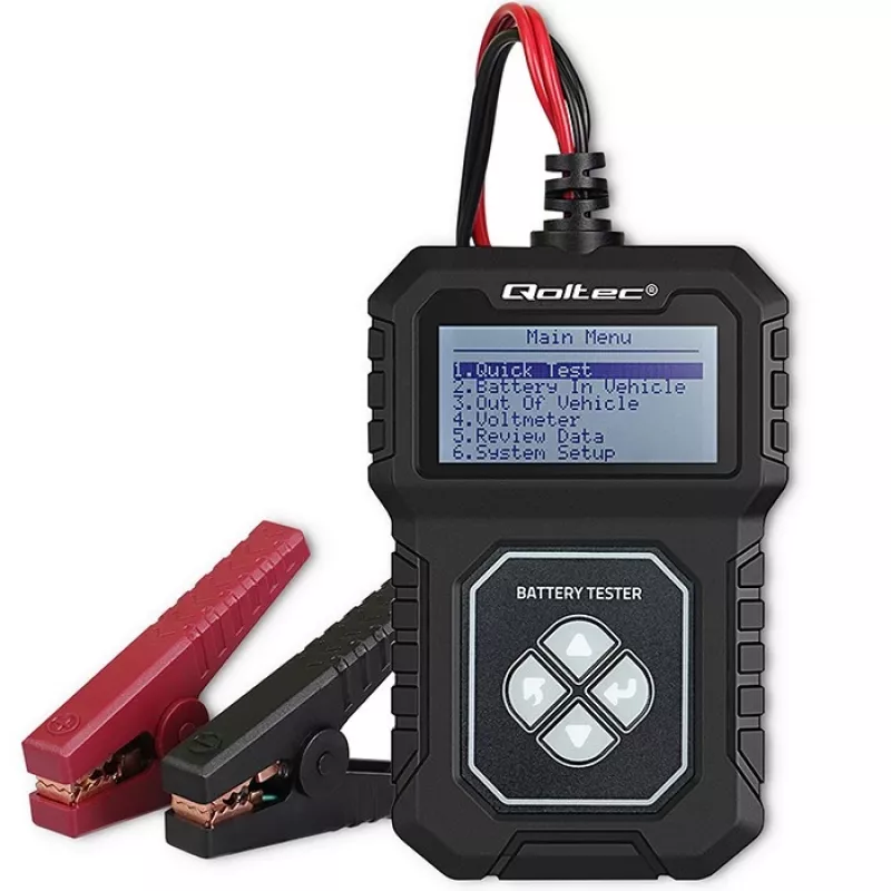 Qoltec digitaalinen akkutesteri LCD-näytöllä | puolankielinen valikko | 12V | AGM | GEL | STD | 30-220AH