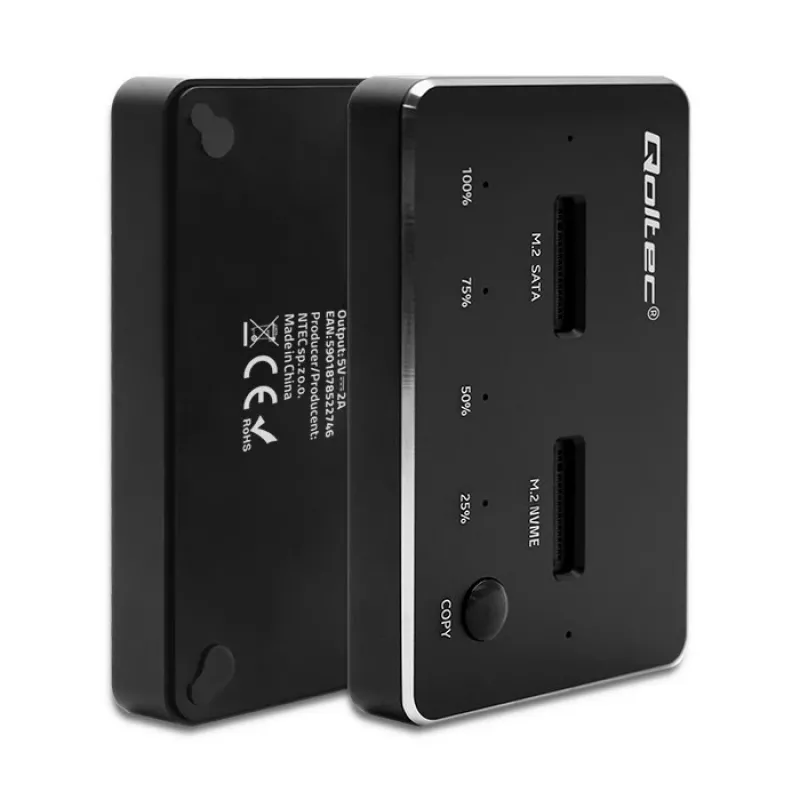 Qoltec 52274 M.2 SSD-telakka | NVMe | SATA | USB-C | DUAL 2 x 2TB