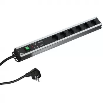 Sähkönjakoyksikkö Bachmann 300.012, PDU Basic, 6 AC-lähtöä, 2HE, 2 m kaapeli, musta/harmaa
