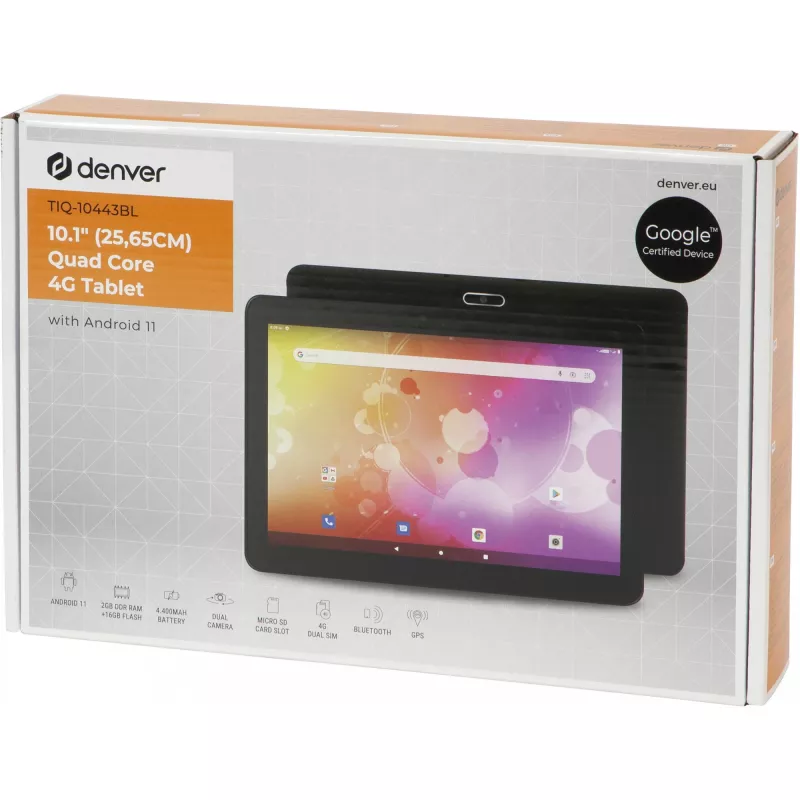 Denver TIQ-10443BL tabletti, 25,6 cm (10,1 tuumaa), Spreadtrum, 2 Gt RAM, 16 Gt, 4G LTE, Wi-Fi 4 (802.11n), Android 11, musta