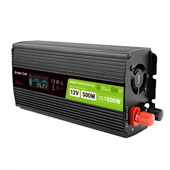 Green Cell jännitemuunnin PowerInverter LCD 12 V 500W/1000W auto-invertteri näytöllä – invertteri/adapteri puhtaalla siniaallolla auto musta