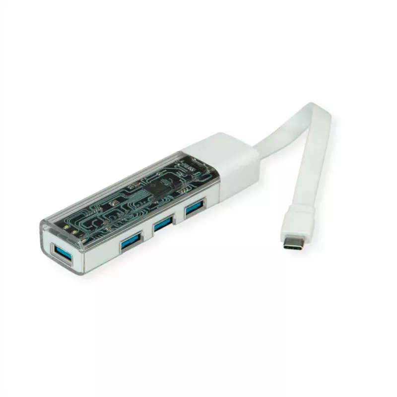 ROLINE mobiili USB 3.2 Gen 1 -keskitin, 4-porttinen, Type-A+C liitäntäkaapeli