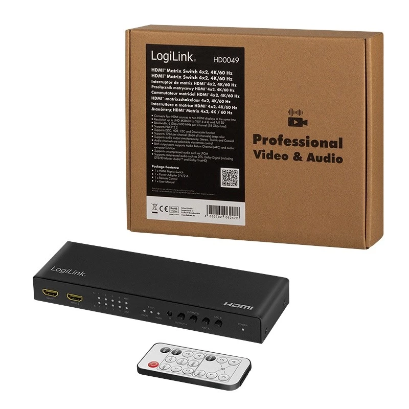 HDMI-kytkin 4x2-porttinen 4K/60Hz
