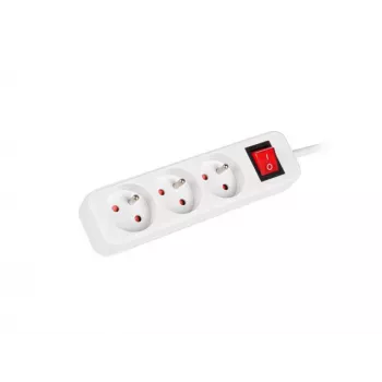 Jatkojohto LANBERG PS1-03E-0300-W — 3 m kaapeli, 3 Type E AC-pistorasiaa, valkoinen, sisäkäyttöön
