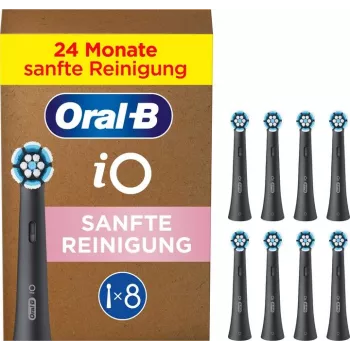 Oral-B vaihtopäät iO Gentle Clean 8 kpl:n pakkaus, musta — herkille alueille ja ikenien hoitoon