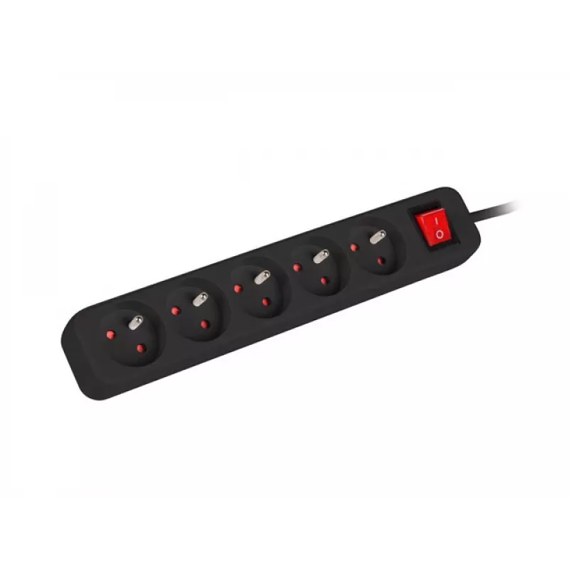 Lanberg PS1-05E-0300-BK jatkojohto, 5 pistorasiaa, 3 m, musta, kytkimellä
