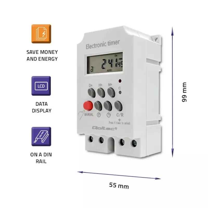 Elektroninen DIN-kiskokello QOLTEC PC0629 — 24V syöttö, 16A lähtö