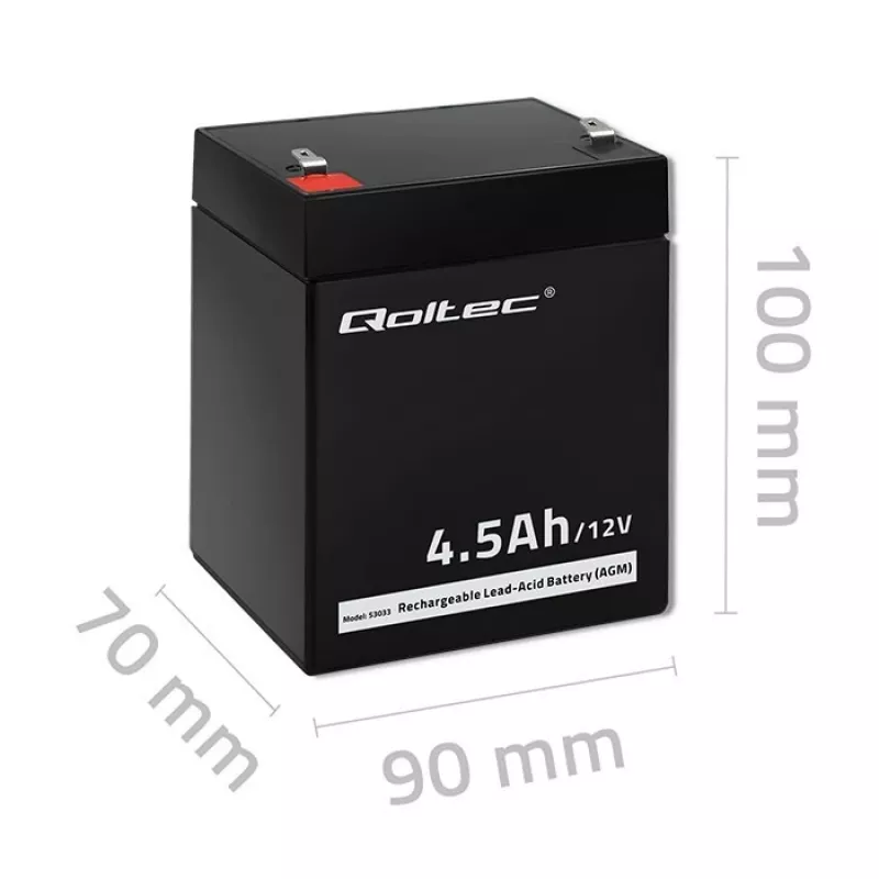 Qoltec 53033 AGM-akku 12 V 4,5 Ah, maks. 1,35 A, huoltovapaa