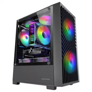 PC-kotelo TACENS Mars Gaming MC-VORTEX Mini Tower Mini-ITX/Micro-ATX Tempered Glass musta, 3x120mm, 27,3 cm GPU, 162 mm CPU-jäähdytin