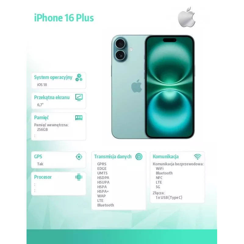iPhone 16 Plus 256GB - Sinivihreä