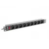 Sähkönjakoyksikkö LANBERG PDU-09E-0300-BK — 9x tyyppi E -pistorasia, 16 A, 220–250 V, 3 m kaapeli, 1U rack, 19