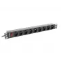 Sähkönjakoyksikkö LANBERG PDU-09E-0300-BK — 9x tyyppi E -pistorasia, 16 A, 220–250 V, 3 m kaapeli, 1U rack, 19