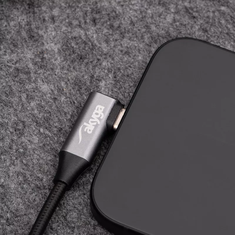 Akyga AK-USB-58 kulmikas USB-C - USB-A kaapeli, 30 cm, 60 W, punottu, musta