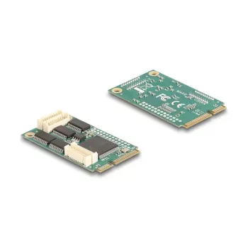 Sisäinen RS-232-liitäntäkortti DELOCK 95278 — Mini PCI Express -isäntä, 4× RS-232-lähtöä, FIFO 256 B, 30×51×10 mm