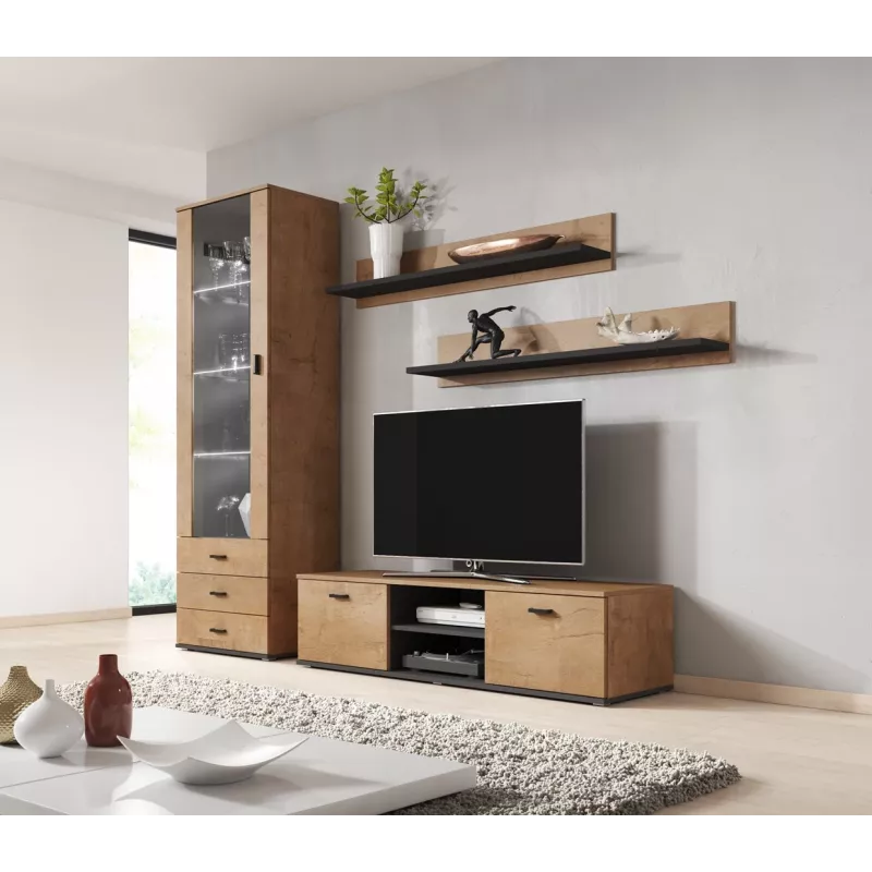 Cama kahden hyllyn sarja 125cm SOHO lefkas tammi/musta