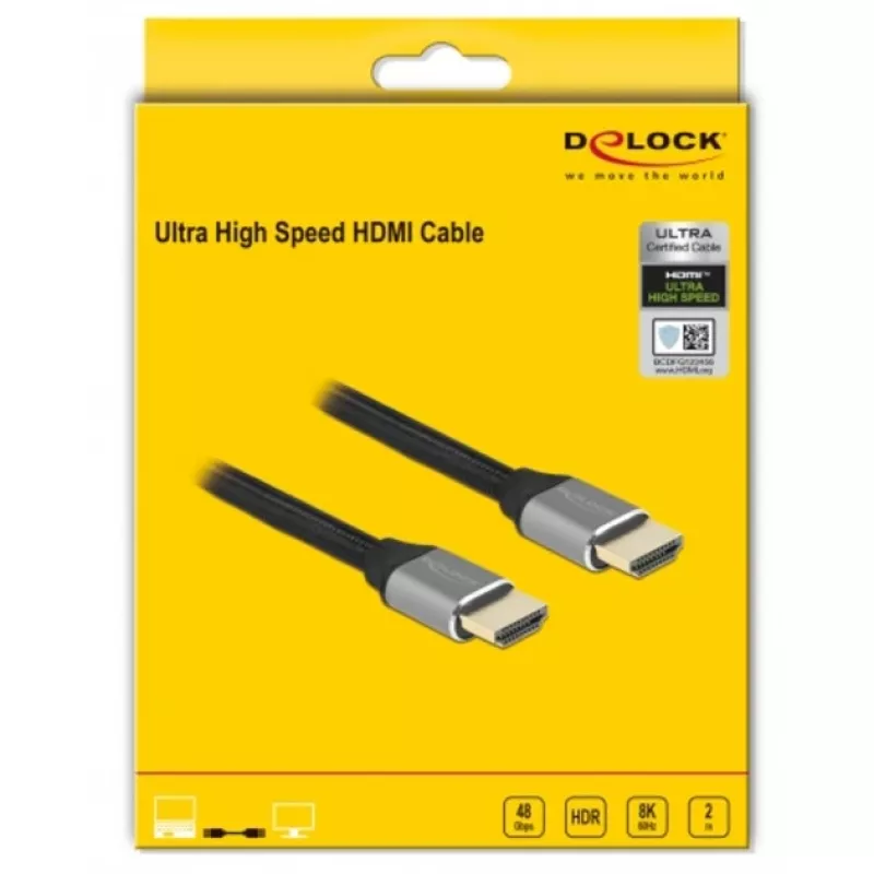 Delock Ultra High Speed HDMI-kaapeli 48 Gbps 8K 60 Hz harmaa 2 m sertifioitu