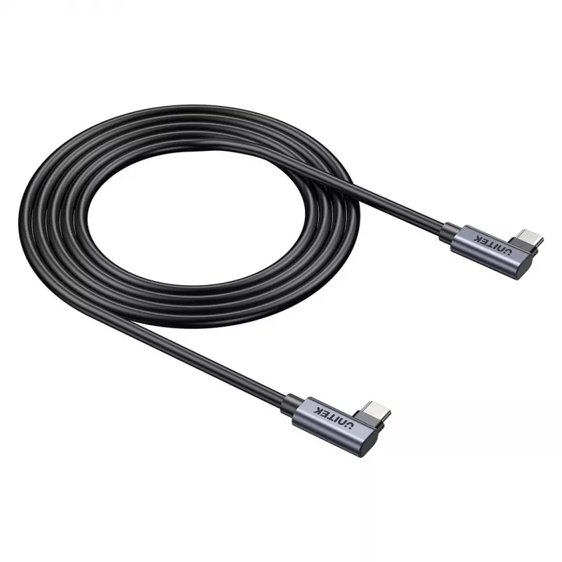 USB-C-kaapeli Unitek C14147ABK01 90°–90° PD 100W 0,5 m, kulmaliitin–kulmaliitin, musta