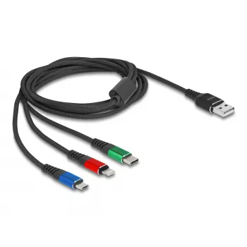 DeLOCK 90156 USB-latauskaapeli 3-in-1, Type-A - Lightning / Micro USB / USB Type-C, 2 m, monivärinen