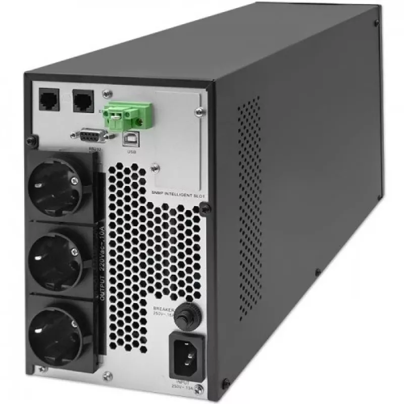 Qoltec 52281 UPS (keskeytymätön virransyöttö) kaksoismuunnos (Online) 2 kVA 2000 W 3 AC-lähtöä