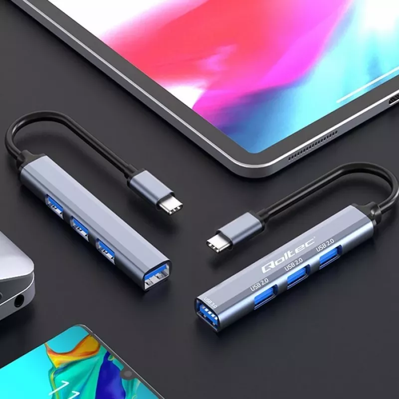 USB-keskitin QOLTEC 53792, USB-C 3.1 4 porttiin (USB 3.0 x1, USB 2.0 x3)