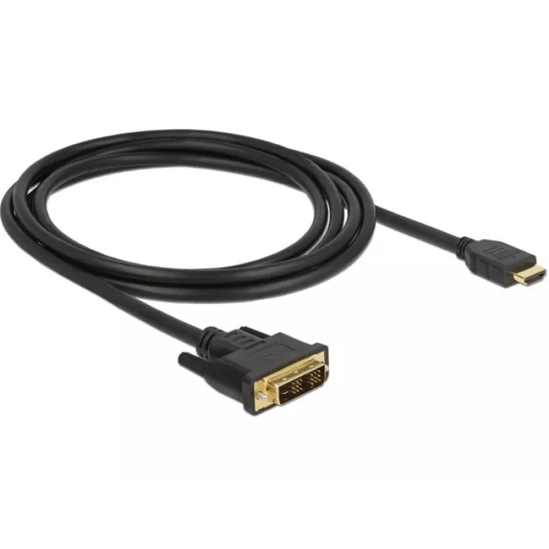 DeLOCK - videokaapeli - Single Link - HDMI / DVI - DVI-D (uros) - HDMI (uros) - 2 m - kolmoiseristys - musta - peukaloruuvit