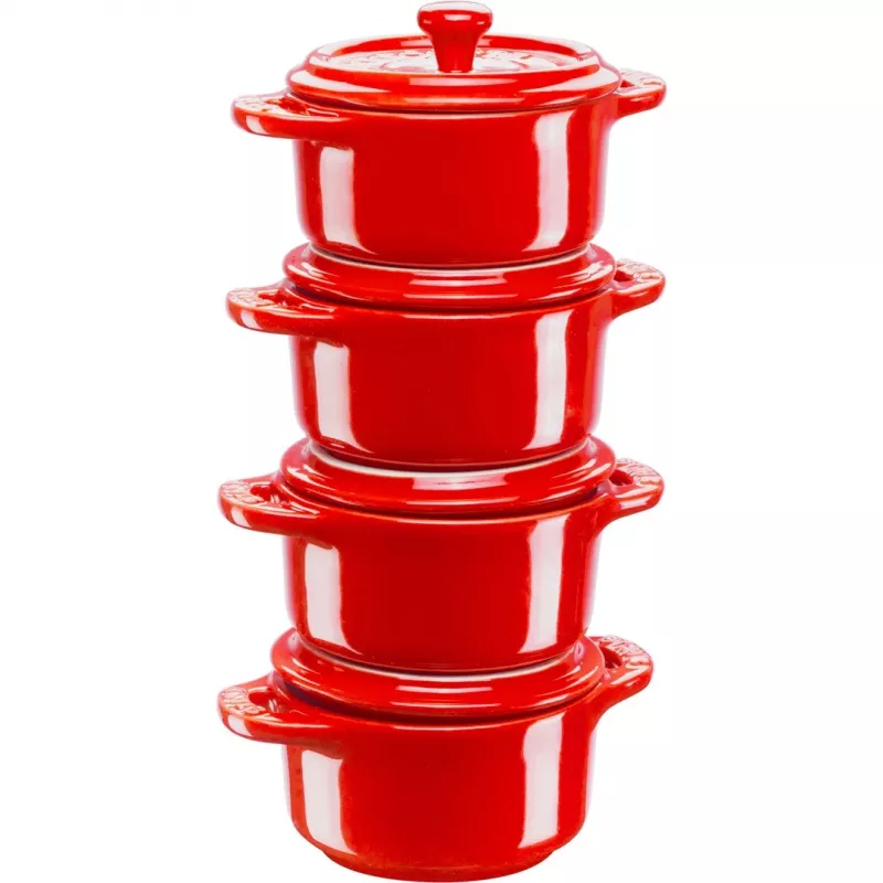 Staub Mini Cocotte pyöreä, 4 kpl - 200 ml, punainen