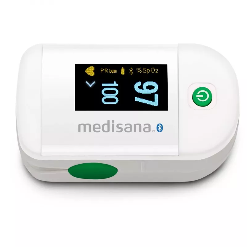 Medisana PM 100 Connect -pulssioksimetri, harmaa/valkoinen