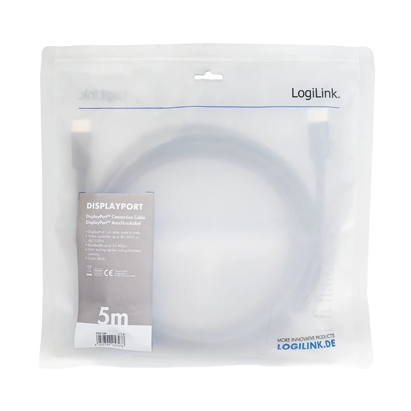 DisplayPort-kaapeli LogiLink CV0139 5 m musta