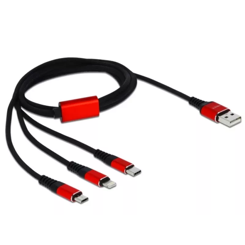 DeLOCK - kaapeli vain lataukseen - Lightning / USB - USB (M) – Micro-USB Type B, Lightning, USB-C (M) - 1,0 m - suojattu - musta (85892)