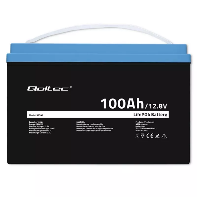 Qoltec 53705 litiumrautafosfaattiakku 100 Ah 12,8 V